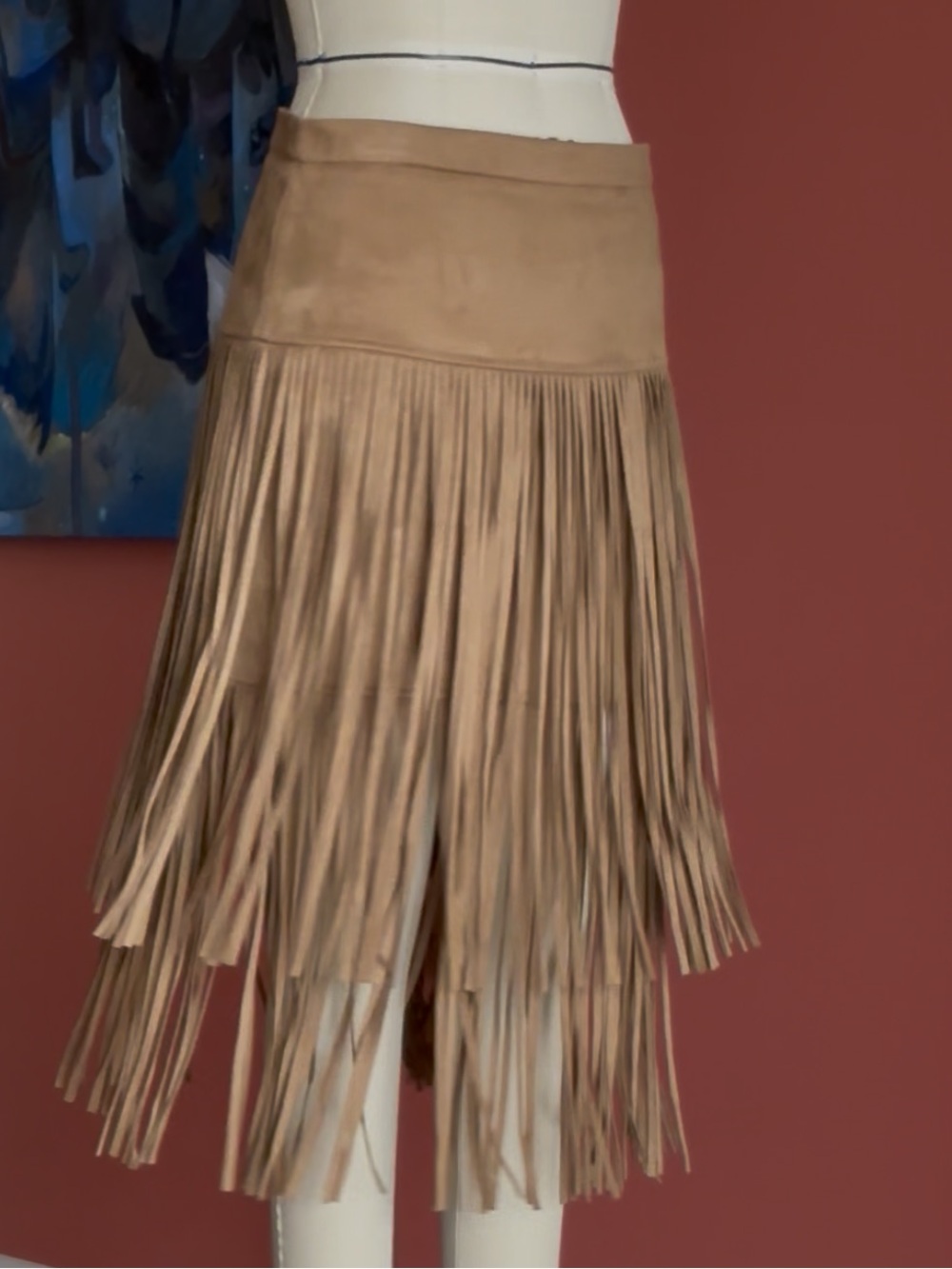 Chelsea & Violet Tan Fringe Mini Skirt